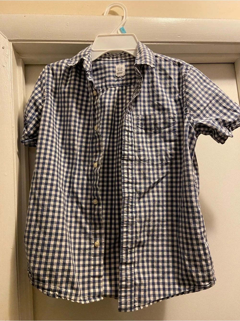 GAP boys  Navy & White Gingham Short-Sleeve Button-Down Shirt